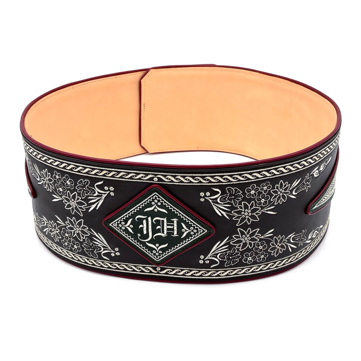 Federkiel-Fatsche mit Initialen JH, Marienmonogramm & IHS