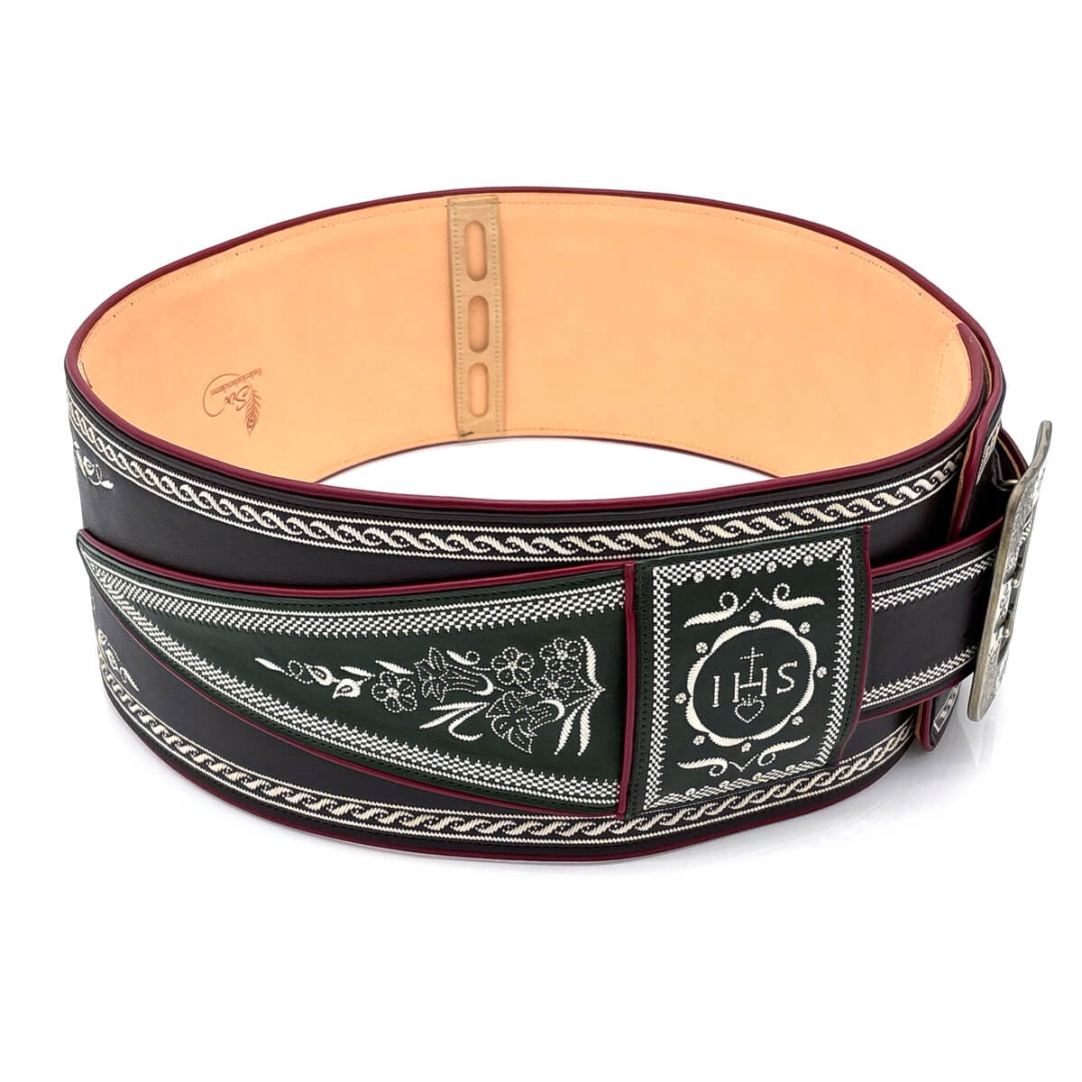 Federkiel-Fatsche mit Initialen JH, Marienmonogramm & IHS