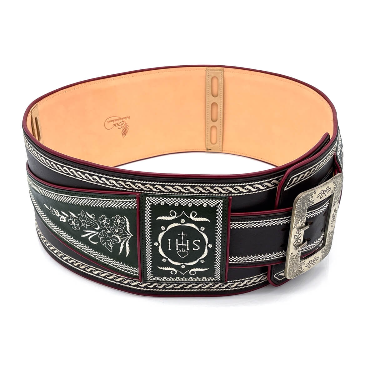 Federkiel-Fatsche mit Initialen JH, Marienmonogramm & IHS