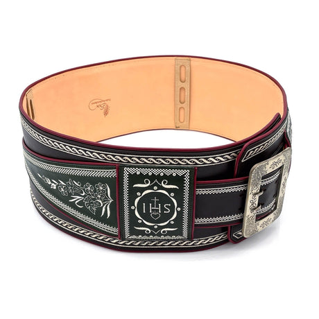Federkiel-Fatsche mit Initialen JH, Marienmonogramm & IHS