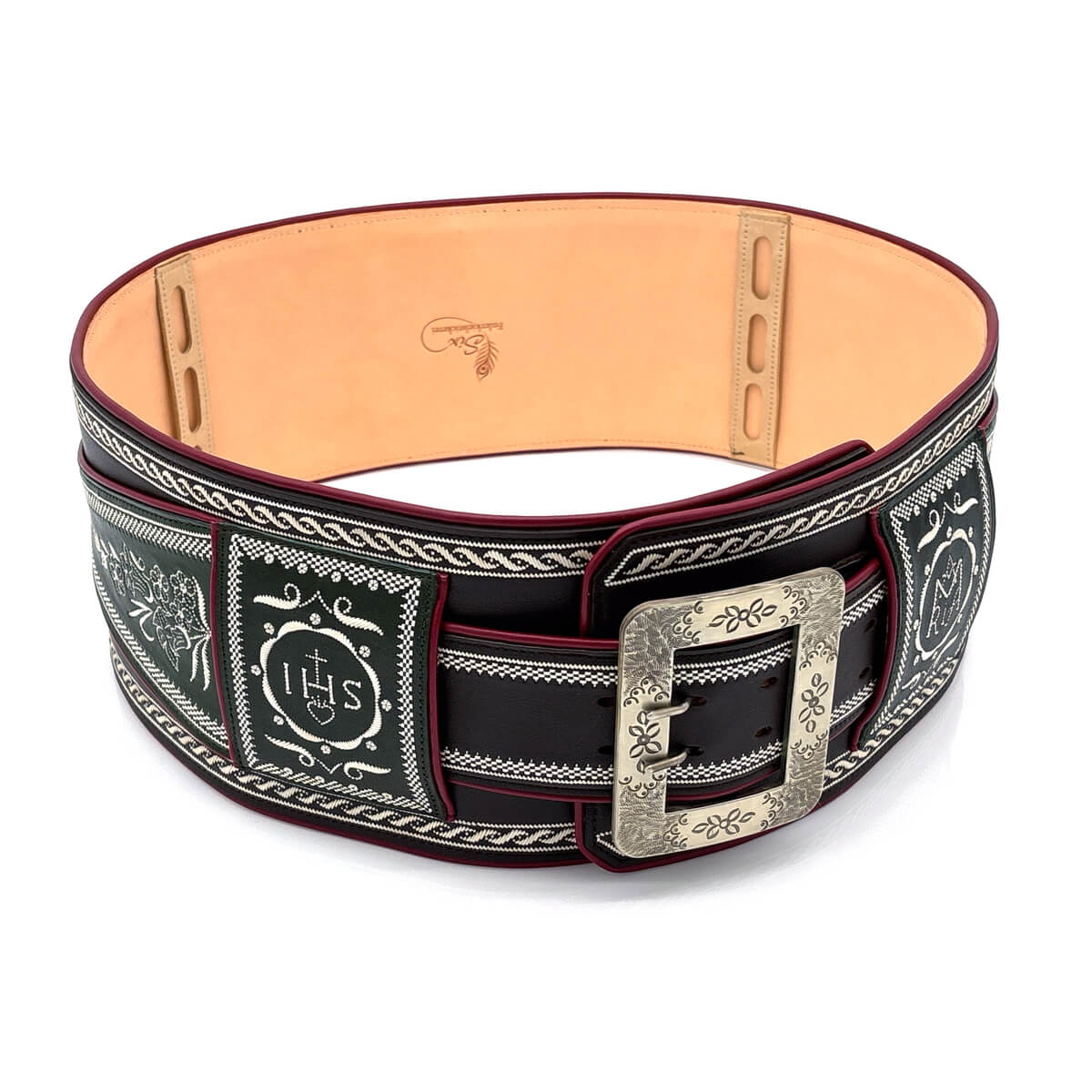 Federkiel-Fatsche mit Initialen JH, Marienmonogramm & IHS