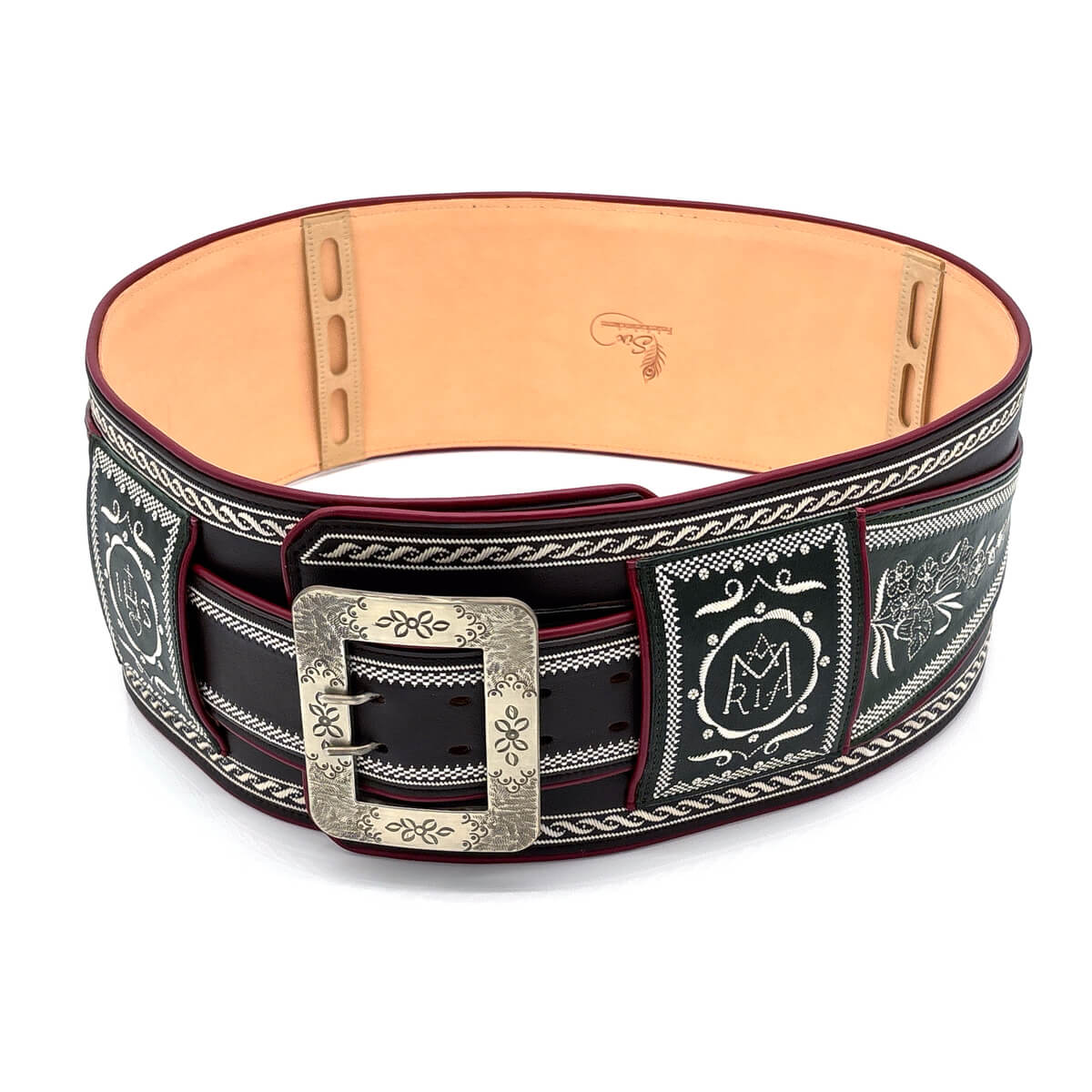 Federkiel-Fatsche mit Initialen JH, Marienmonogramm & IHS
