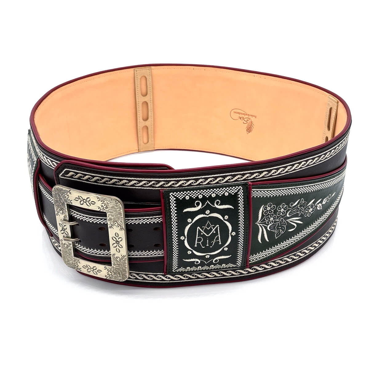 Federkiel-Fatsche mit Initialen JH, Marienmonogramm & IHS
