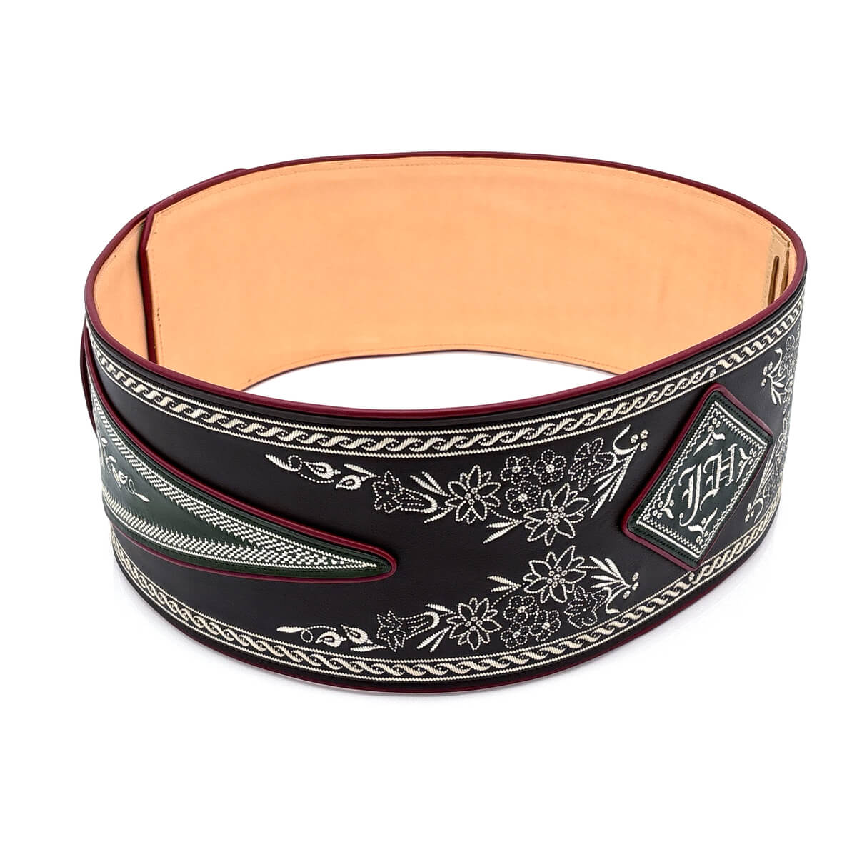 Federkiel-Fatsche mit Initialen JH, Marienmonogramm & IHS