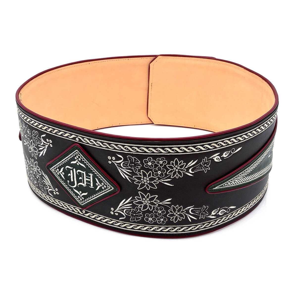 Federkiel-Fatsche mit Initialen JH, Marienmonogramm & IHS