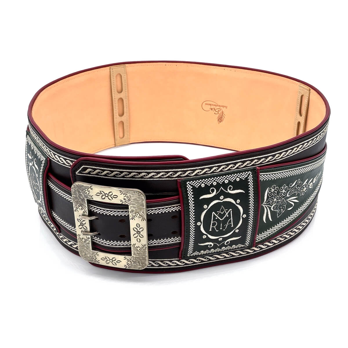 Federkiel-Fatsche mit Initialen JH, Marienmonogramm & IHS