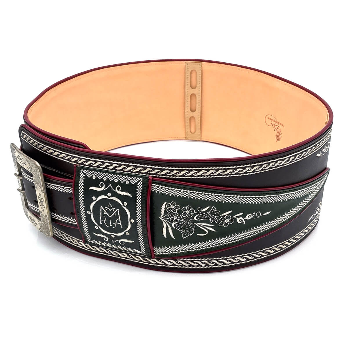 Federkiel-Fatsche mit Initialen JH, Marienmonogramm & IHS
