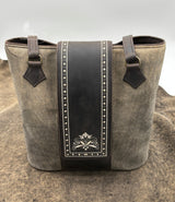 Handgefertigte Handtasche aus Hirschleder mit Federkiel-Blumenmuster