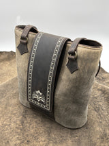 Handgefertigte Handtasche aus Hirschleder mit Federkiel-Blumenmuster