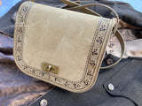 Dirndl Handtasche - kombiniert mit Hirschleder - Blumenmuster in Federkiel